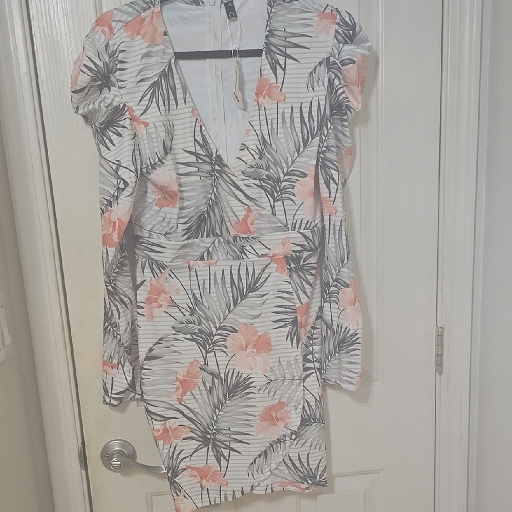 CBR Orange Green Puff Sleeve Sheath Dress